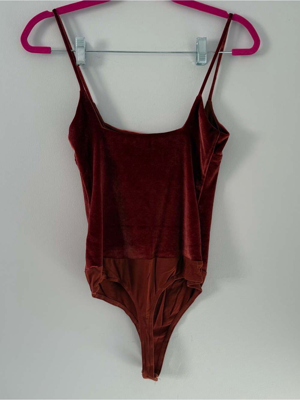 Lulu's Velvet Spaghetti-Strap Bodysuit - Rust